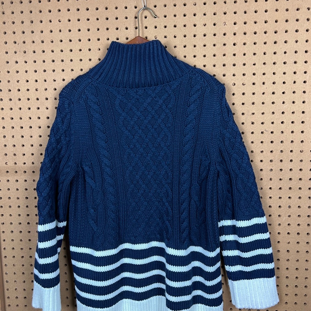 Tuckernuck Navy Striped Sankaty Turtleneck Sweater with Gold Buttons - Picture 10 of 12